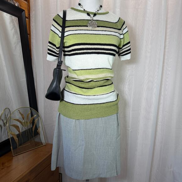 90s Carolyn Taylor Olive Green Striped Knit Top Size Small Retro - Picture 2 of 8